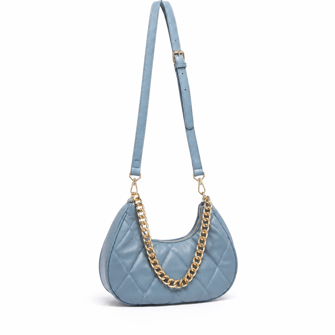 Stylish Quilted Chain Blue Shoulder Bag for Women.