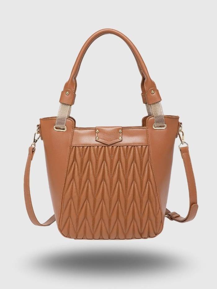 BROWN Women's Quilted Tote Handbag.