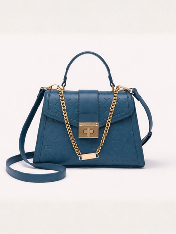 ELEGANT BLUE LOCK CHAIN STRUCTURED HANDBAG