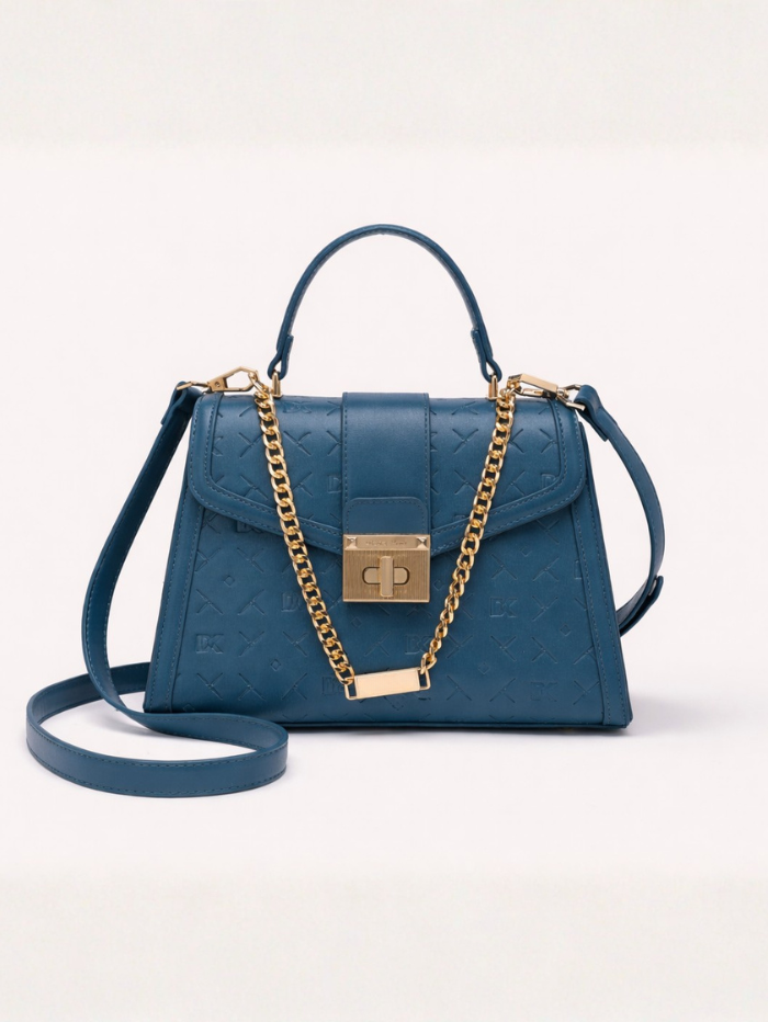 ELEGANT BLUE LOCK CHAIN STRUCTURED HANDBAG