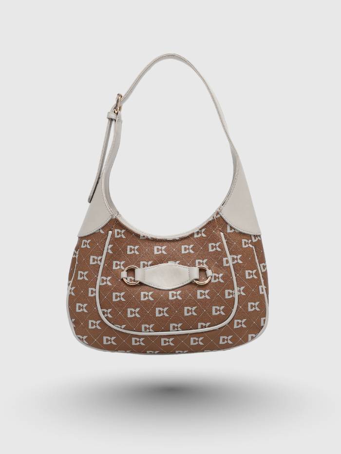 BROWN Women's Monogram Hobo Shoulder Bag.