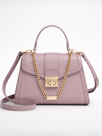 ELEGANT PURPLE LOCK CHAIN STRUCTURED HANDBAG