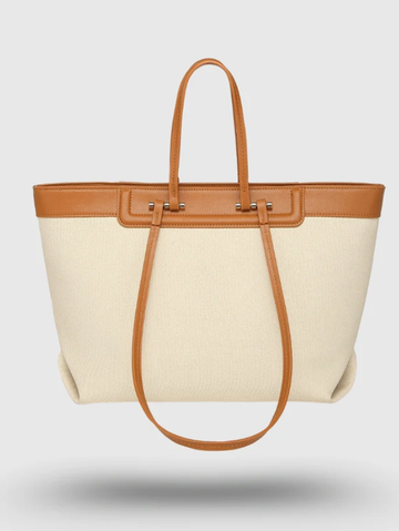 Premium Jute & PU Leather Off White Tote Bag for Women.