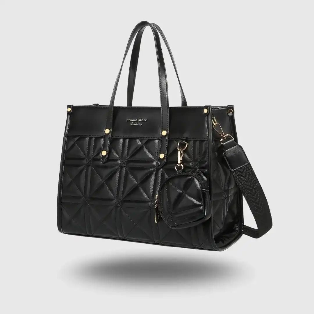 Elegant Quilted Black Tote Bag for Women with Mini Pouch.