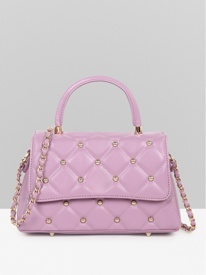 Stylish Quilted Studded Top Handle Purple Sling Bag for Women