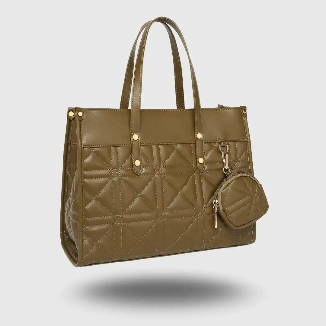 Elegant Quilted  Green Tote Bag for Women with Mini Pouch