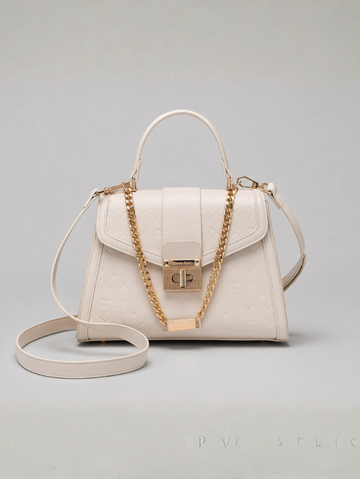 ELEGANT OFFWHITE LOCK CHAIN STRUCTURED HANDBAG