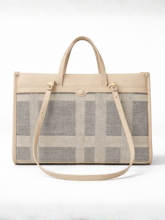 Veloura Beige Textured Tote Bag for Women