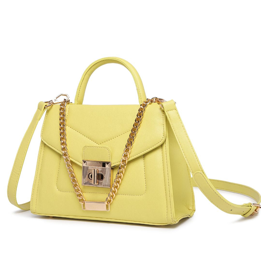 Stylish Top Handle Chain Yellow Sling  Bag for Women.