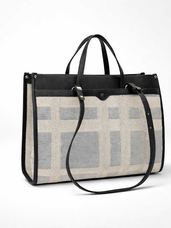 VELOURA BLACK TEXTURED TOTE BAG FOR WOMEN