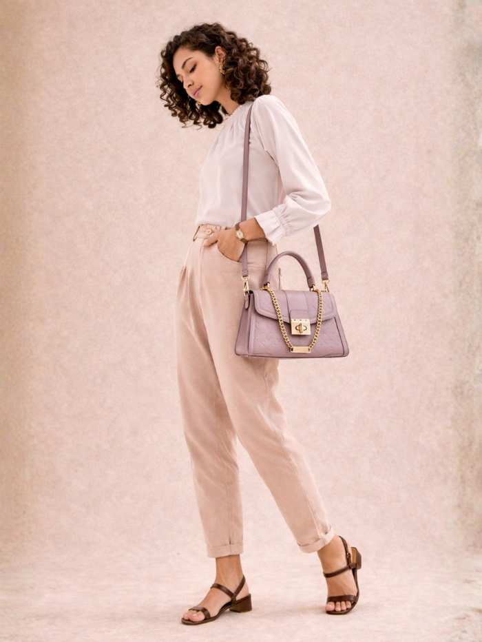 ELEGANT PURPLE LOCK CHAIN STRUCTURED HANDBAG