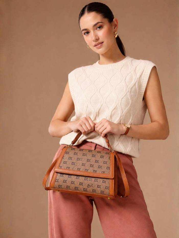 TAN Women  Printed Satchel Handbag |