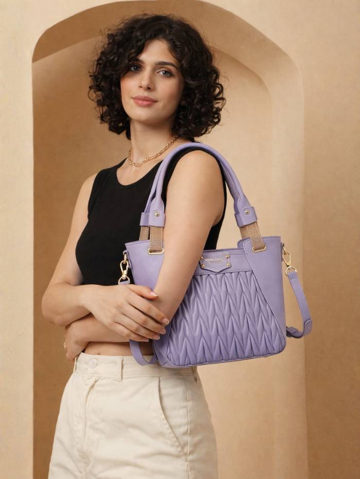 PURPLE Women's Quilted Tote Handbag.