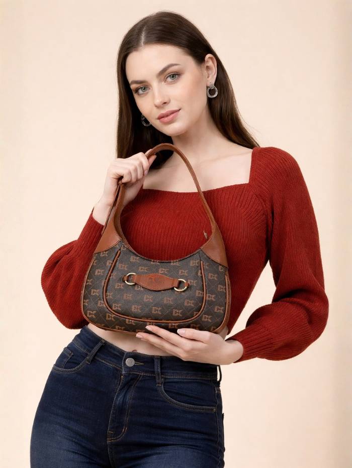 COFFEE Women's Monogram Hobo Shoulder Bag.