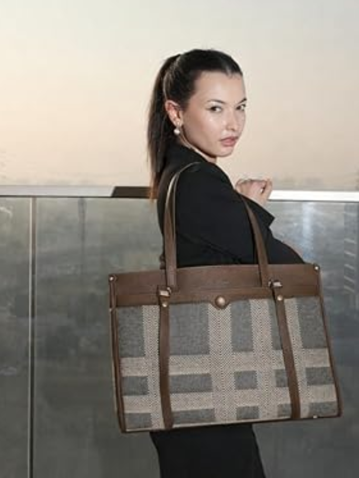 VELOURA COFFEE TEXTURED TOTE BAG FOR WOMEN