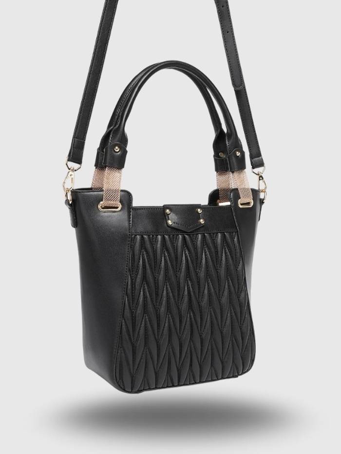 BLACK Women's Quilted Tote Handbag.