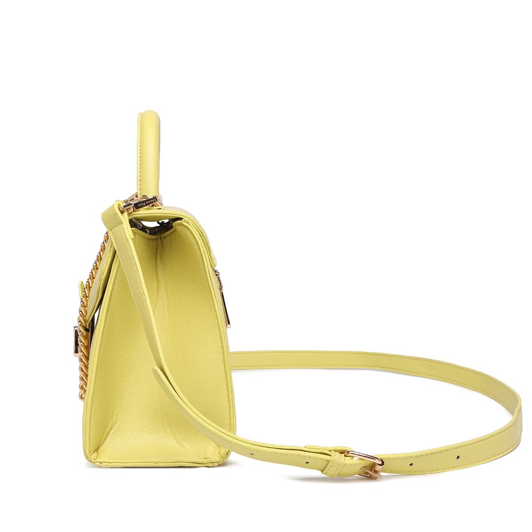 Stylish Top Handle Chain Yellow Sling  Bag for Women.