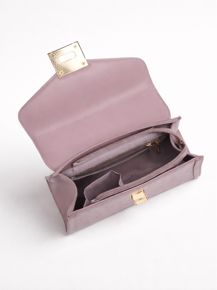 ELEGANT PURPLE LOCK CHAIN STRUCTURED HANDBAG