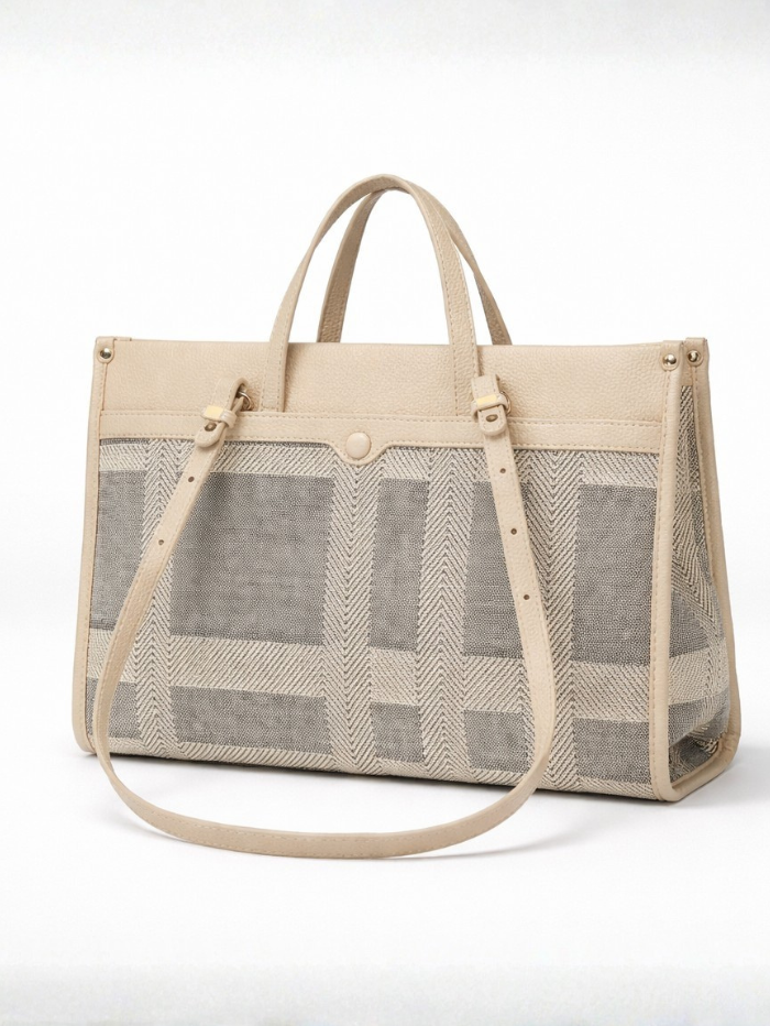 Veloura Beige Textured Tote Bag for Women