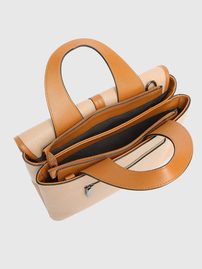 BEIGE Women's Elegant Top Handle Satchel Handbag.
