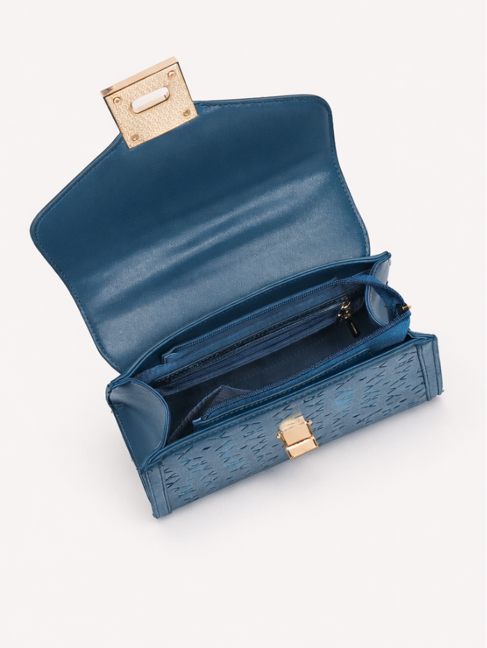 ELEGANT BLUE LOCK CHAIN STRUCTURED HANDBAG