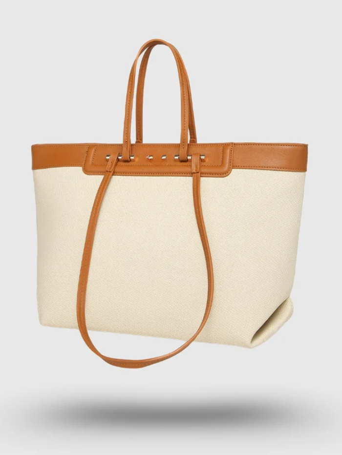 Premium Jute & PU Leather Off White Tote Bag for Women.