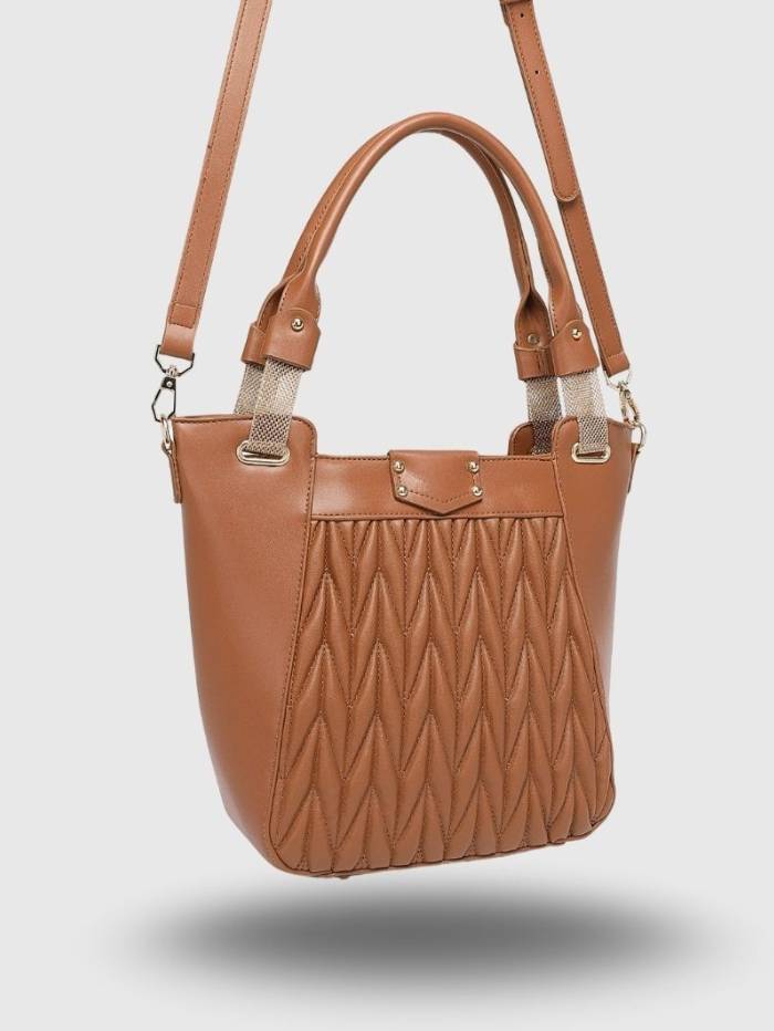 BROWN Women's Quilted Tote Handbag.