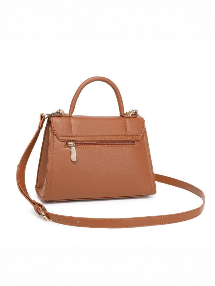 ELEGANT BROWN LOCK CHAIN STRUCTURED HANDBAG