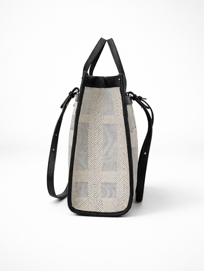 VELOURA BLACK TEXTURED TOTE BAG FOR WOMEN