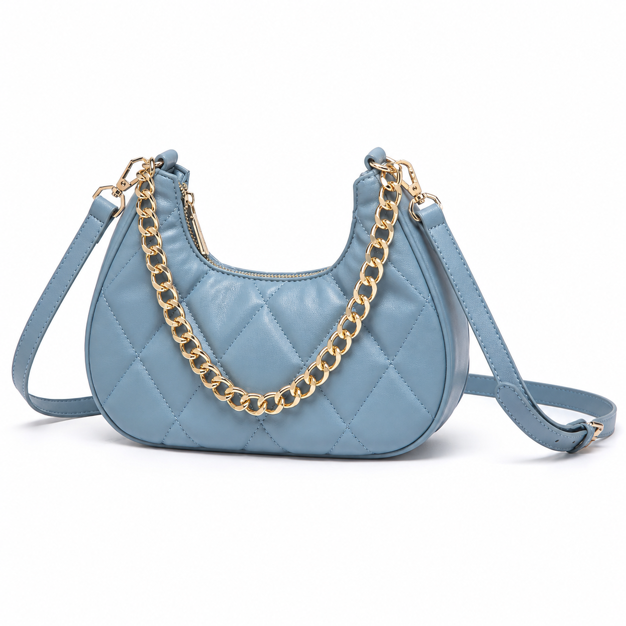 Stylish Quilted Chain Blue Shoulder Bag for Women.