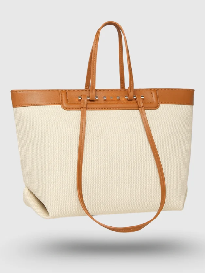 Premium Jute & PU Leather Off White Tote Bag for Women.