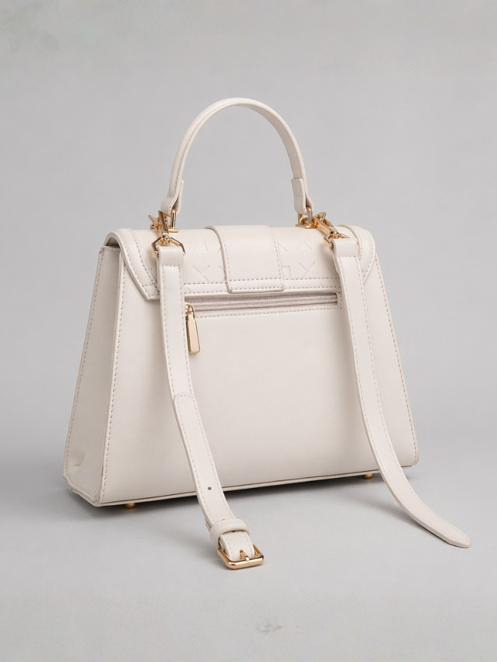ELEGANT OFFWHITE LOCK CHAIN STRUCTURED HANDBAG