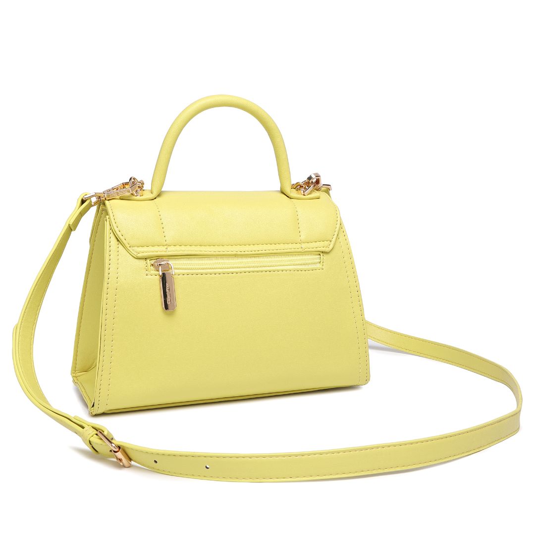 Stylish Top Handle Chain Yellow Sling  Bag for Women.