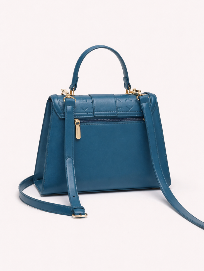 ELEGANT BLUE LOCK CHAIN STRUCTURED HANDBAG