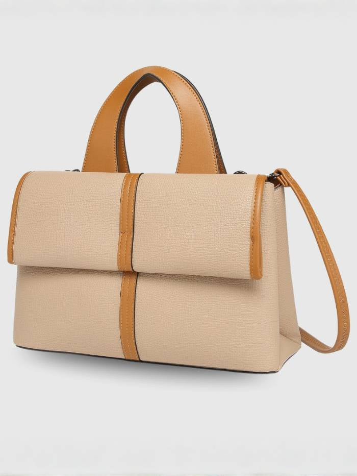 BEIGE Women's Elegant Top Handle Satchel Handbag.