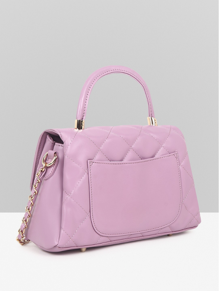 Stylish Quilted Studded Top Handle Purple Sling Bag for Women