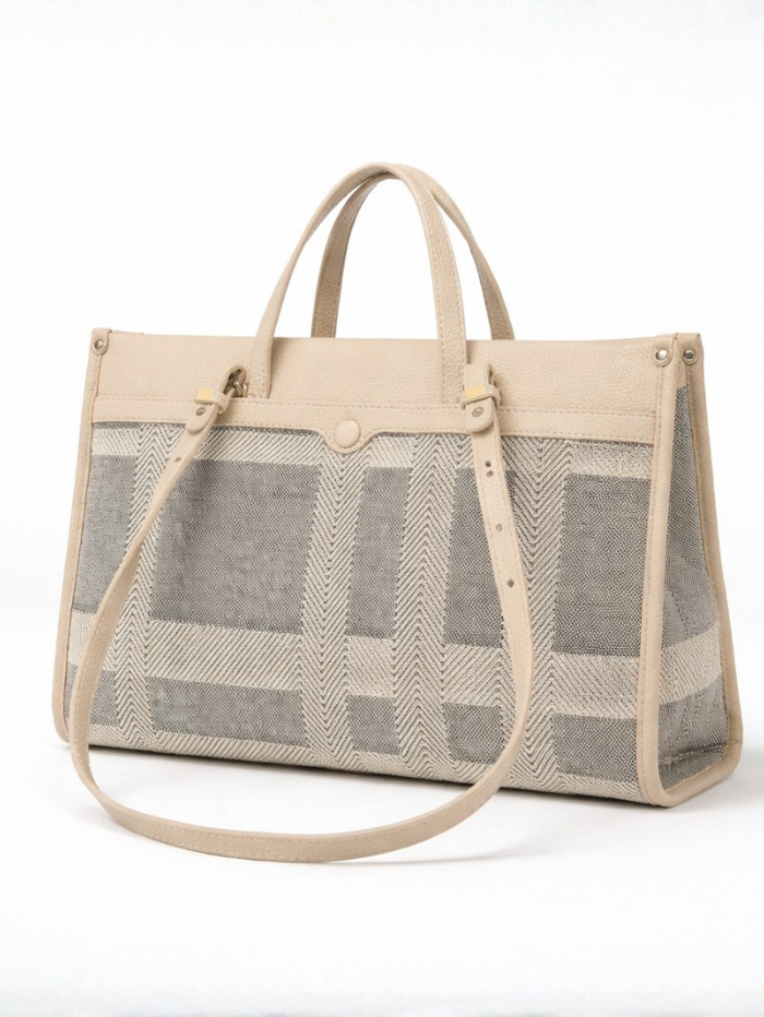 Veloura Beige Textured Tote Bag for Women