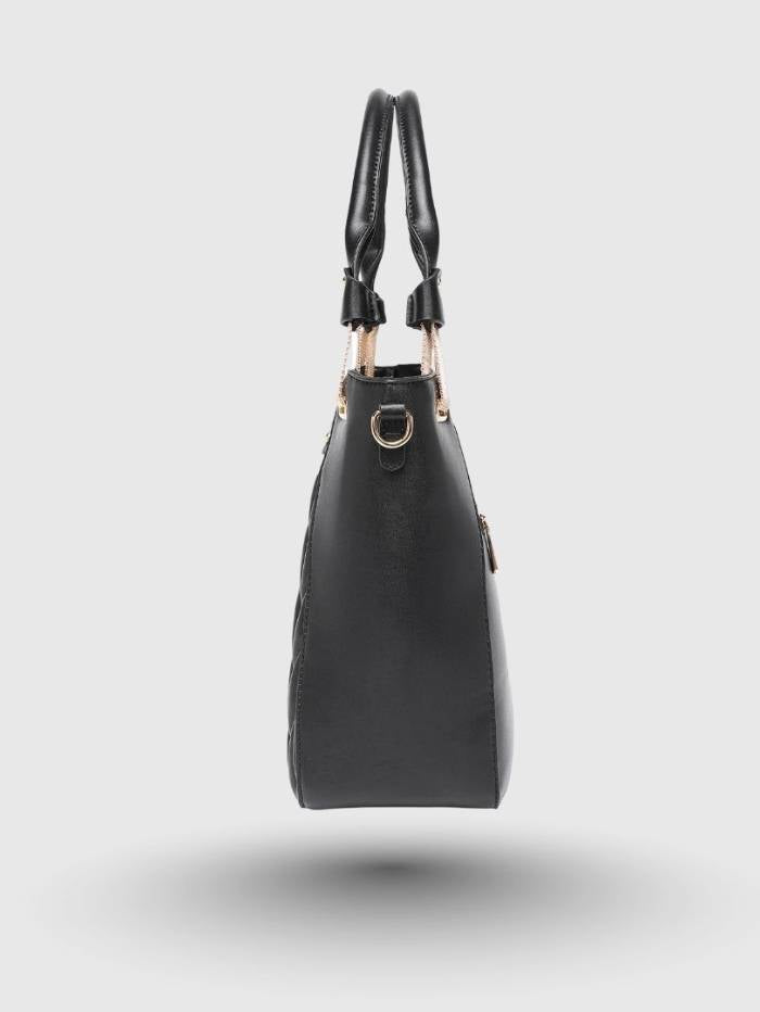 BLACK Women's Quilted Tote Handbag.