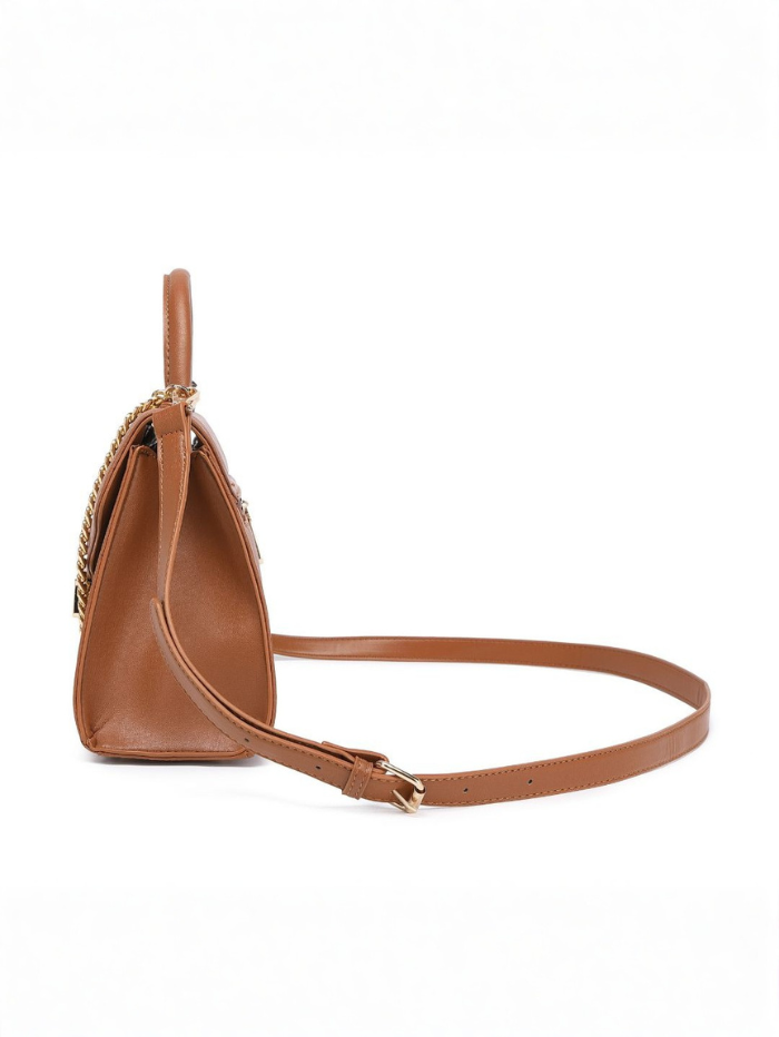 ELEGANT BROWN LOCK CHAIN STRUCTURED HANDBAG