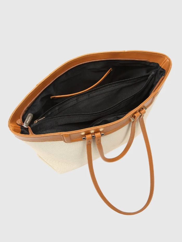 Premium Jute & PU Leather Off White Tote Bag for Women.
