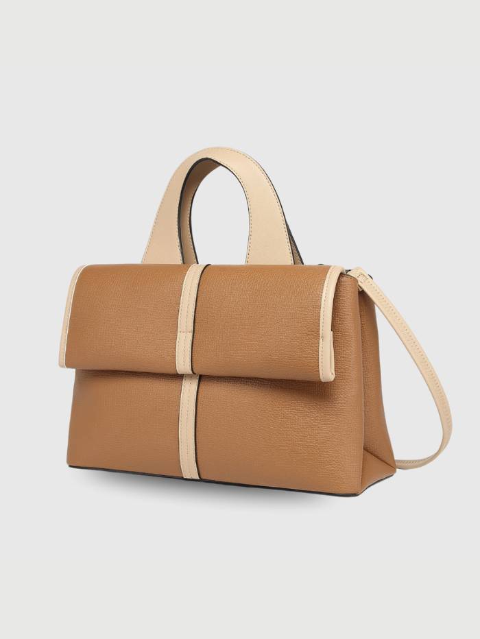 TAN Women's Elegant Top Handle Satchel Handbag.