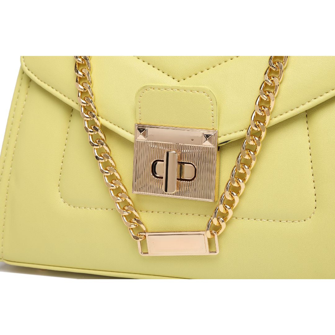 Stylish Top Handle Chain Yellow Sling  Bag for Women.
