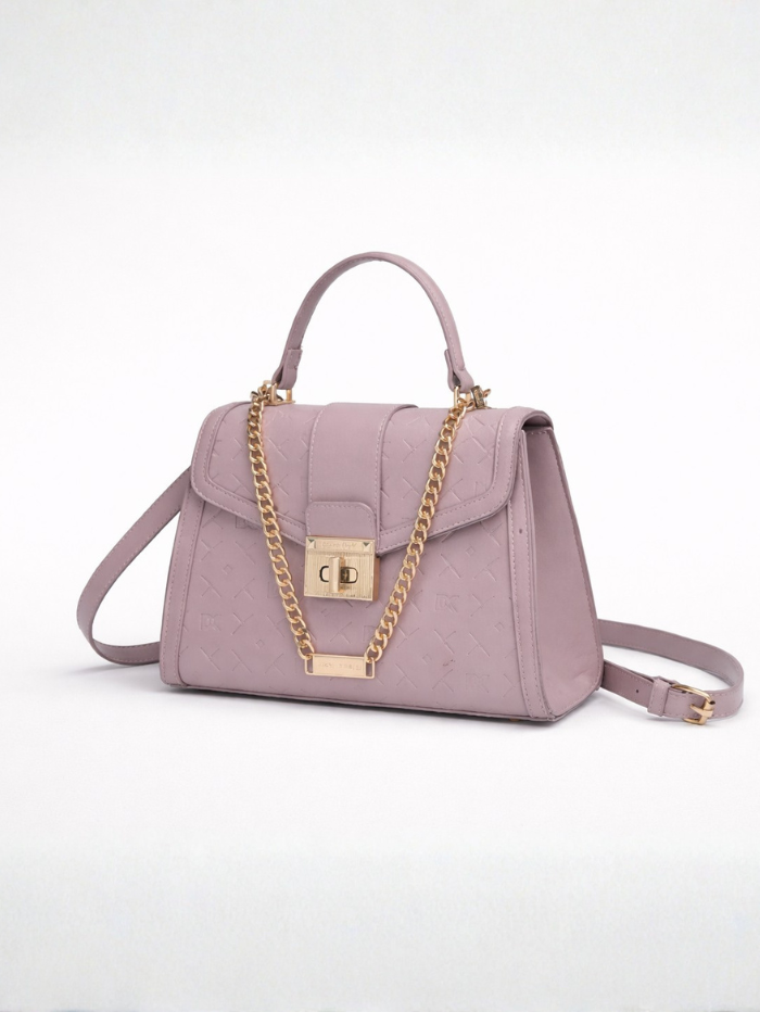 ELEGANT PURPLE LOCK CHAIN STRUCTURED HANDBAG