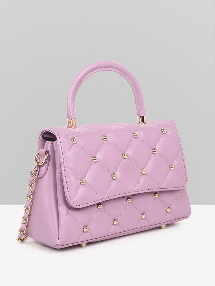 Stylish Quilted Studded Top Handle Purple Sling Bag for Women