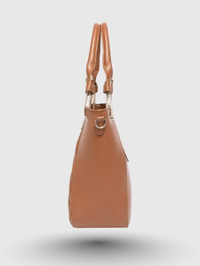 BROWN Women's Quilted Tote Handbag.