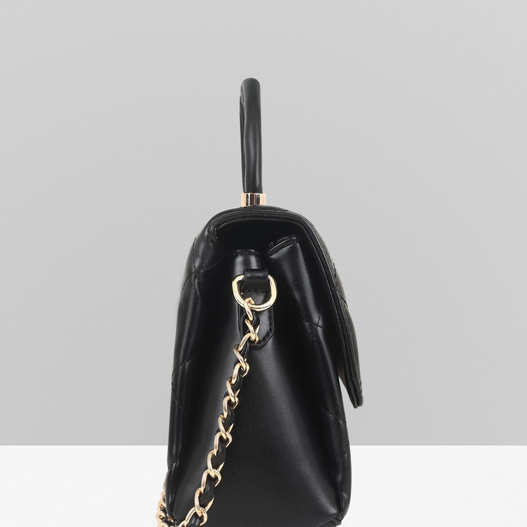Stylish Quilted Studded Top Handle Black Sling Bag for Women.