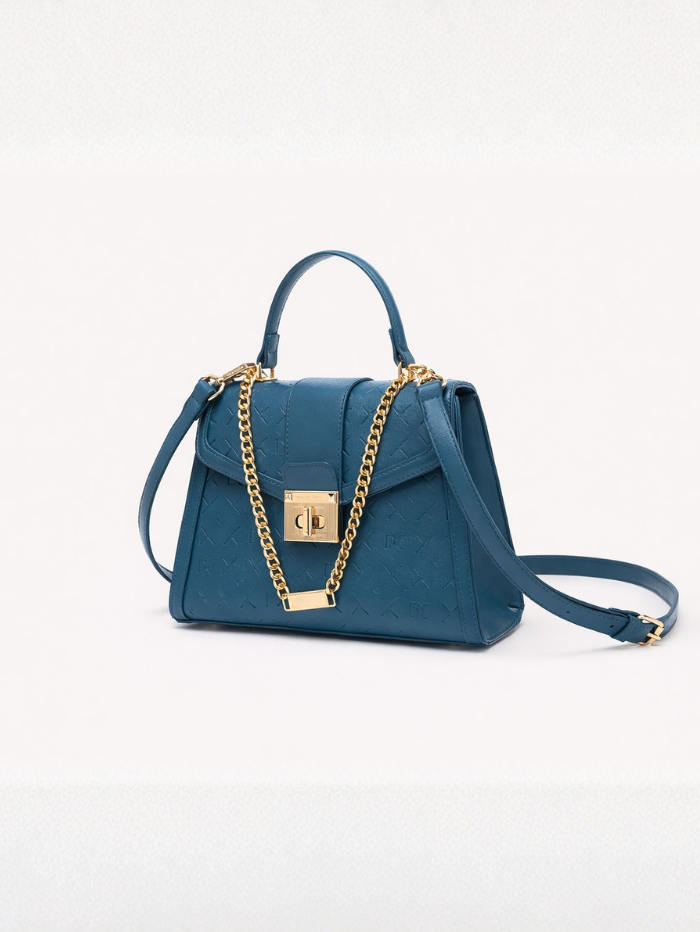 ELEGANT BLUE LOCK CHAIN STRUCTURED HANDBAG
