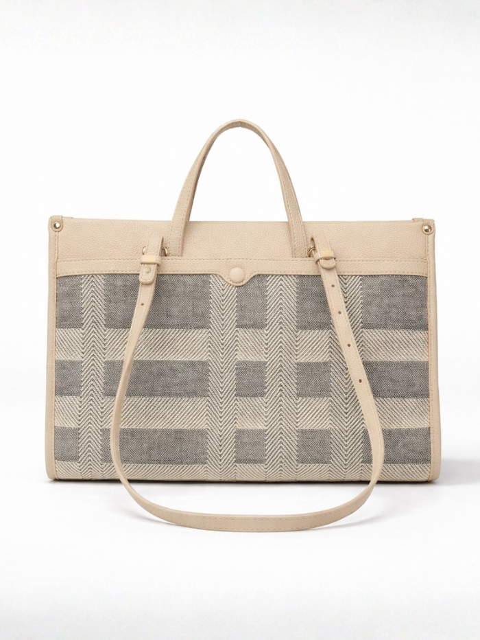Veloura Beige Textured Tote Bag for Women