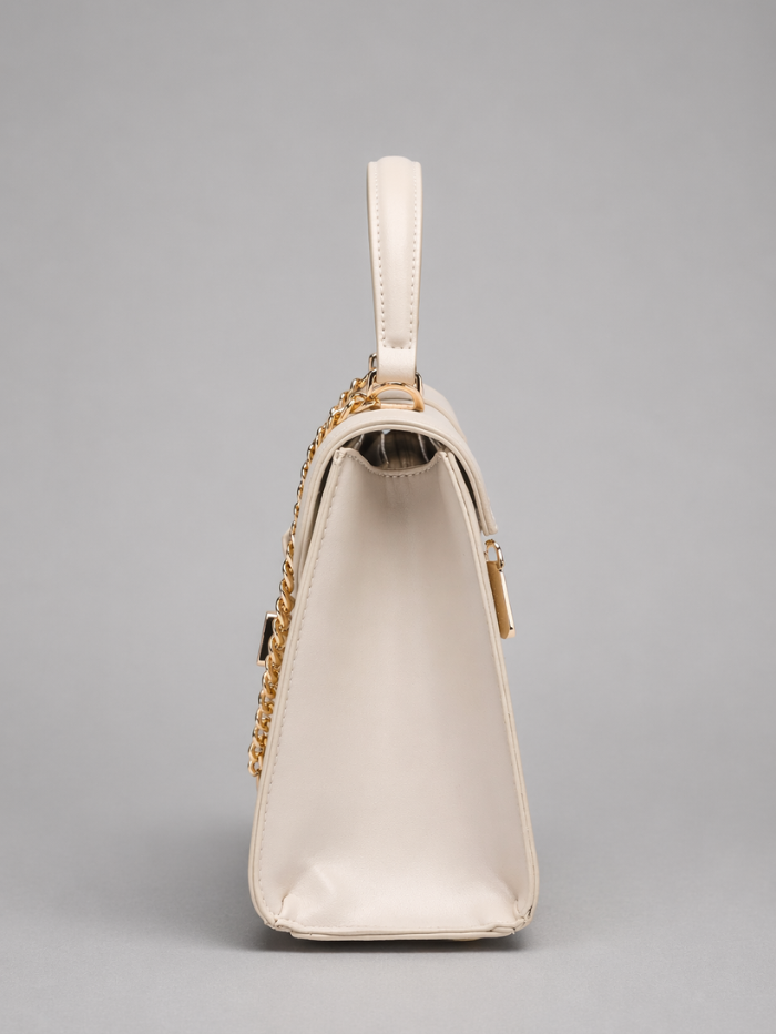 ELEGANT OFFWHITE LOCK CHAIN STRUCTURED HANDBAG