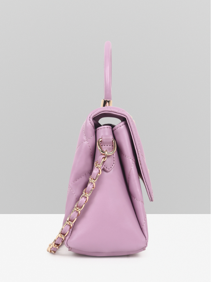 Stylish Quilted Studded Top Handle Purple Sling Bag for Women